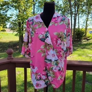 Iman   Ladies Pink Multicolor Floral Wrap Blouse, sz Large